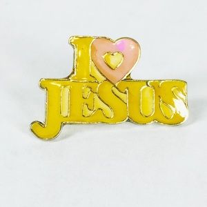 I Love Jesus Yellow Pink Pin